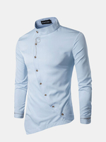 Casual Personality Embroidery Oblique Irregularity Buttons Long Sleeve Dress Shirts for Men