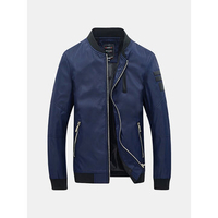 Casual Personality Mosaic Chest Sleeve Leather Stickers Stand Collar Bomber Jacket For Men