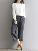 Casual Plaid Elastic Waist Pockets Pants For Women