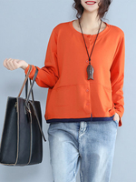 Casual Pocket Button Fly Pure Color Long Sweatshirts Coats For Women