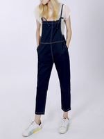 Casual Pockets Spaghetti Strap Denim Ninth Jumpsuit For Women
