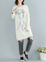 Casual Print Medium Long Sleeve O-Neck Sweater For Women