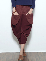 Casual Print Patchwork Elastic Waist Women Harem Pants