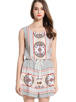 Casual Print Sleeveless O-neck Women Jumpsuit