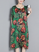 Casual Printed Half Sleeve O-Neck Pullover Dress For Women