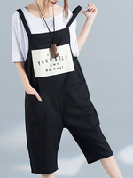 Casual Printed Strap Pockets Shorts Overalls Jumpsuits For Women