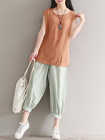 Casual Pure Color Irregular O-neck Tank Tops For Women