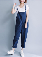 Casual Pure Color Strap Back Cross Pockets Jumpsuits For Women