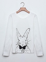 Casual Rabbit Pattern With Zipper Women Long Sleeve Baseball T-Shirt