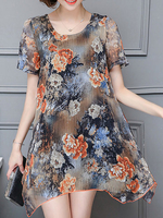 Casual Ruffle Irregular Hem Chiffon Short Sleeves Dresses For Women