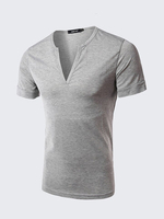 Casual Slim Fit Simple Style Cotton Solid Color Short Sleeve V-Neck T-Shirt For Men