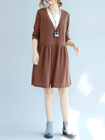 Casual Solid Button Fold Long Sleeve V-Neck Kimonos For Women