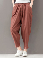 Casual Solid Color Elastic Waist Women Harem Pants