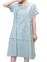 Casual Solid Flower Embroidery Patchwork Short Sleeve Dress