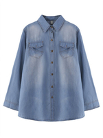 Casual Solid Lapel Pocket Denim Shirt For Women