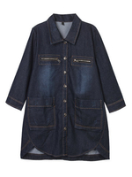Casual Solid Pocket High Low Denim Outwear For Women