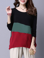 Casual Splicing Long Sleeves O Neck Shirts For Women