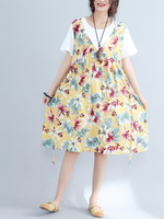 Casual Splicing Printed Yellow Fake Two Pieces Dresses FoWomen