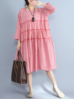 Casual Splicing Red Plaid Printed Ruffle Long Sleeves Dresses