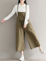 Casual Strap Pocket Frenulum Pure Color Jumpsuits For Women