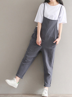Casual Strap Sleeveless Pockets Baggy Simple Jumpsuits Overalls