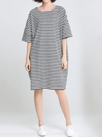 Casual Stripe O-Neck Half Sleeve Pockets Pullover Dress For Women