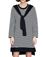 Casual Stripe Patchwork Tie High Low Mini Dress For Women