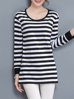 Casual Striped Long Sleeves O Neck T-shirts For Women