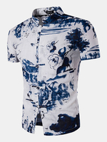 Casual Summer Vintage Linen Printing Stand Collar Designer Shirts for Men