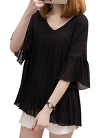 Casual V Neck Batwing Sleeves Chiffon T-shirts For Women