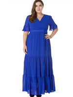 Casual V-neck Half Sleeves Stitching Chiffon Dresses
