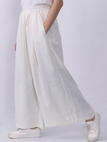 Casual White Elastic Waist Wide Leg Pants For Women