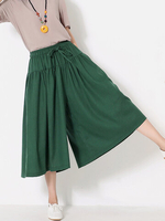 Casual Wide Leg Drawstring Waist Solid Color Women Pants
