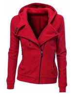 Casual Women 11 Colors Hooded Zipper Pure Color Sweatshirts
