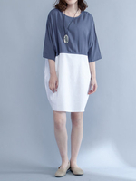 Casual Women Color Contrast Stitching Half Sleeve Mini Dress