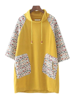 Casual Women Floral Patchwork Stand Collar Pockets Sweatshirt