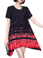 Casual Women Floral Printed Short Sleeve Chiffon Mini Dress