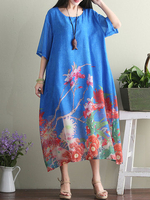Casual Women Flower Printed Half Sleeve O-Neck Dress
