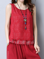 Casual Women Flower Printed Sleeveless Double-Layer Tank Tops