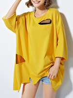 Casual Women Irregular Hem Hollow Pure Color T-shirts
