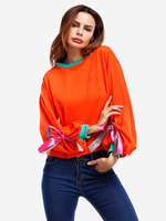 Casual Women Long Sleeve Hit Color Pullover Sweatshirts