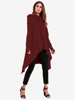 Casual Women Long Sleeve Irregular Hem Hooded Long Sweatshirts