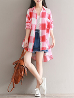 Casual Women Long Sleeves Sun Protection Plaid Shirts