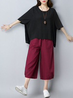 Casual Women Loose Half Sleeve Tops Wide Leg Pants Two-Piece Suit