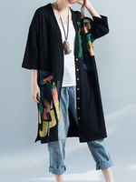Casual Women Printed Half Sleeve Button Long Cardigan