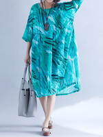 Casual Women Printed Half Sleeve O-Neck Chiffon Dress