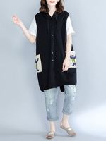 Casual Women Printed Hooded Button Back Split Long Vest