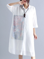 Casual Women Printed Lapel Fake Two-Piece Chiffon Shirt Dress