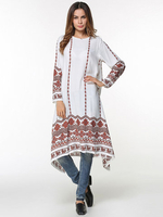 Casual Women Printed Long Sleeve O-Neck Irregular Dress