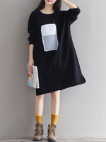 Casual Women Printed Long Sleeve O-Neck Pullover Dress